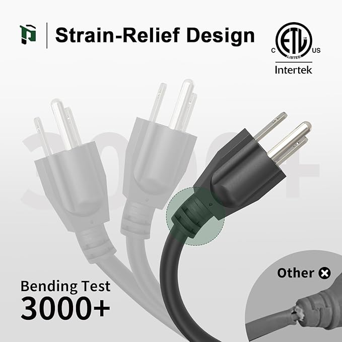 PLUGTUL 2-Pack 25 FT Outdoor Extension Cord, Waterproof, Heavy Duty 3 Prong Black, 13A 1625W SJTW, ETL Listed, Great for Garden and Home