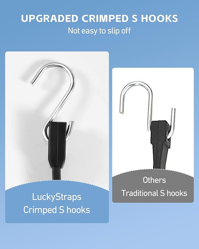 10 Inch Rubber Bungee Cords Heavy Duty Outdoor, Black Bungee Straps with Upgraded Hooks, Weatherproof Tarp Straps with 1.9X Max Stretch & 100% Rubber for Cargo, Van, Truck, Motorcycle, etc (11 Pcs)