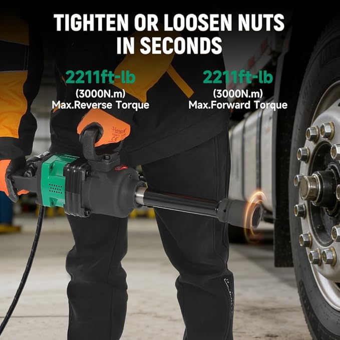 Hoteche 1-Inch Air Impact Wrench Kit, 2211 ft-lbs Heavy Duty Pneumatic Impact Gun, Twin Hammer Mechanism, Truck Tire Tool with Sockets for Semi-Truck, RV, and Industrial Use