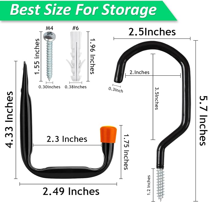 Heavy Duty 16 Pack 4.5 Inches Garage Utility Hooks for Bike Storage, 5.7 Inches Wall Mount Screw Ceiling Hooks - Hanger for organizing Bikes, Ladder, Extension and Power Tools