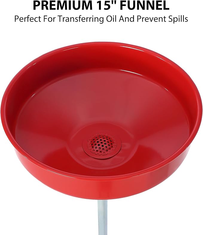 20 Gallon Oil Drain Tank, Fluid Fuel Transfer Tank, Portable Oil Drain Container, Air Operated Drainer with Wheels and a Toolbox, Adjustable Funnel Height (8 Gallon-Red)