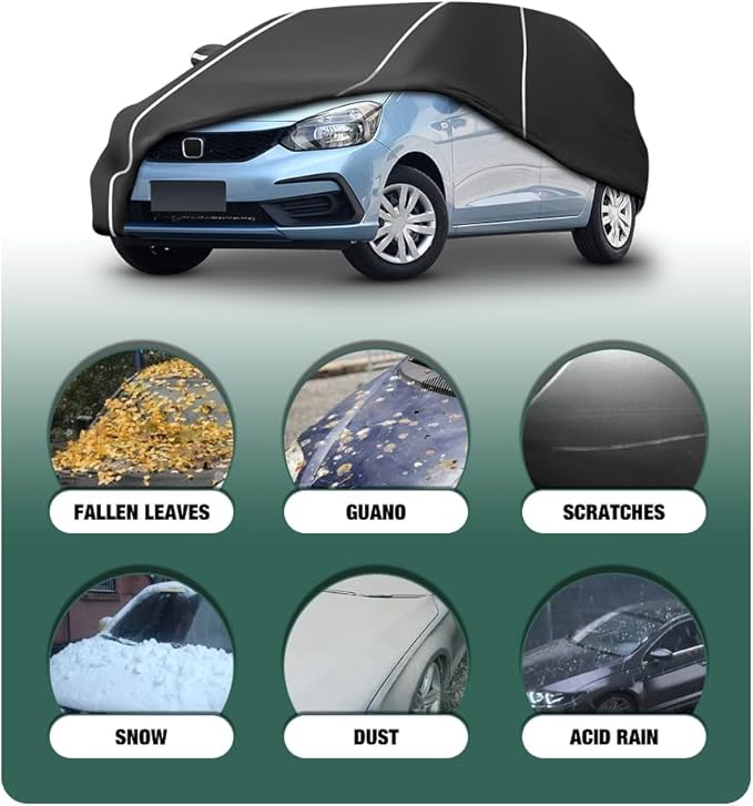 Fluorescent Strip Design Waterproof Car Cover Compatible for Honda Fit 2009-2020 All Weather 6 Layers Full Car Cover Safe Parking at Night with Storage Bag