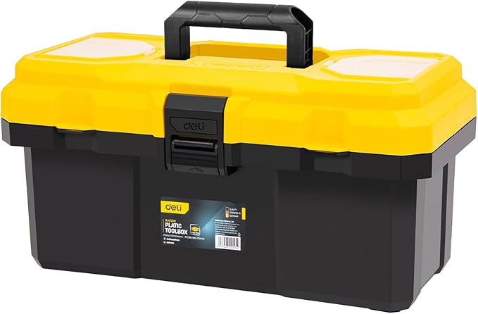 14 Inch Tool Box with Lock, 2-Layer Heavy-Duty Organizer with Removable Tray, Liftable Lid for Small Parts, 16lb Capacity & Carry Handle for Tools, Camping, Medical Supply Storage