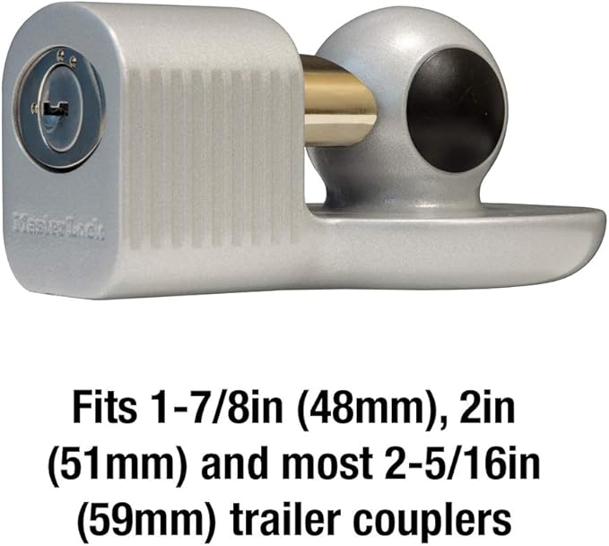 Master Lock Silver Trailer Hitch Lock, Trailer Tongue Lock for RV, Horse Trailer, or Utility Tool Trailer, 377DAT