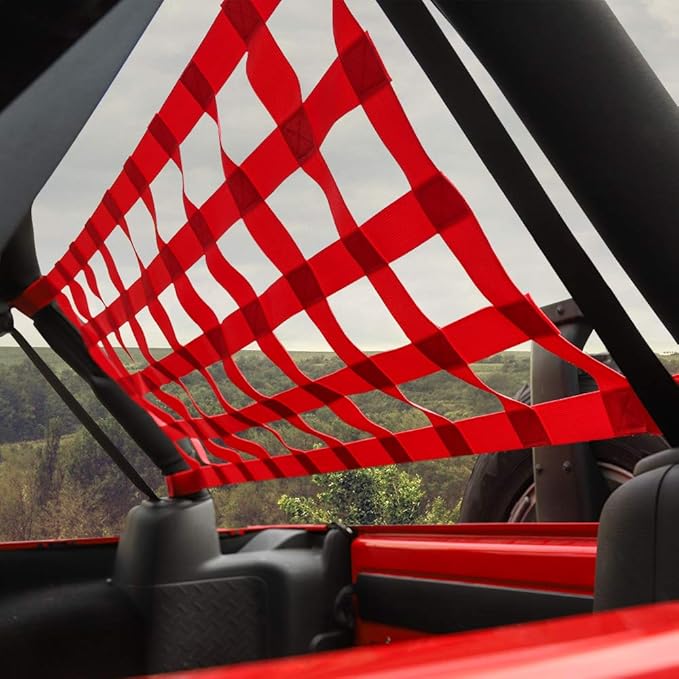 JeCar Mesh Roof Cargo Net Roof Hammock Exterior Accessories Compatible with Jeep Wrangler 1987-2023 YJ TJ LJ JK JKU JL JLU JT, Red