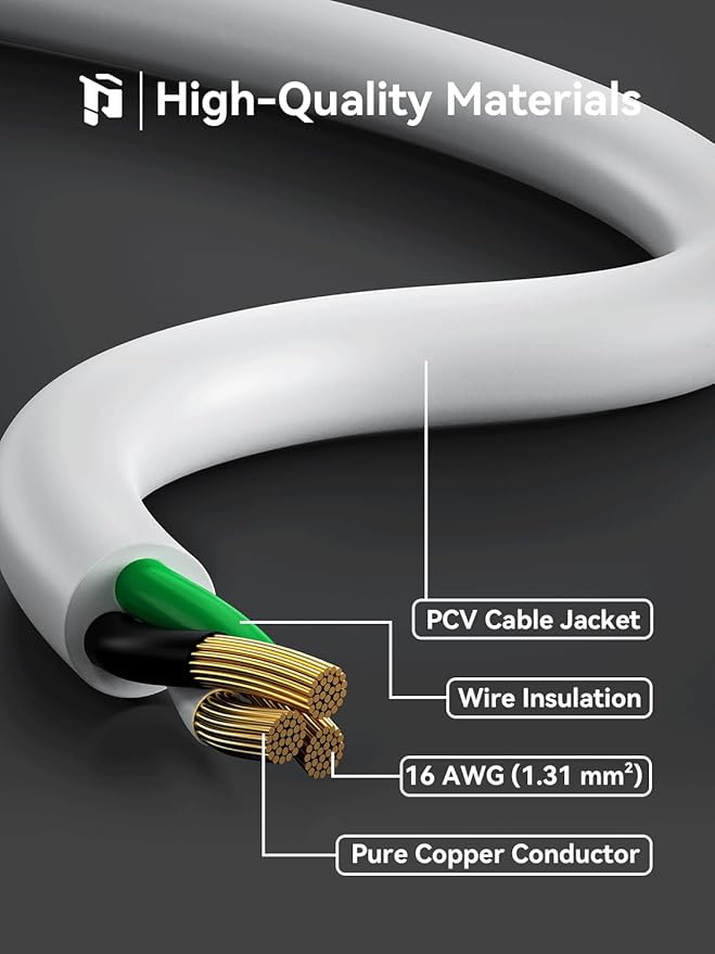 PLUGTUL 3 FT Extension Cord White, 4-Pack Short Power Cord, Indoor/Outdoor 16 Gauge 3 Prong Grounded Wire ETL Listed, 13A 1625W 125V SJTW