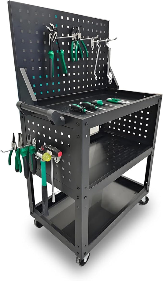 3 Tier Rolling Tool Cart on Wheels - Metal Service Cart Industrial Utility Cart for Mechanic - 330LBS Load Mobile Storage Organizer for Garage