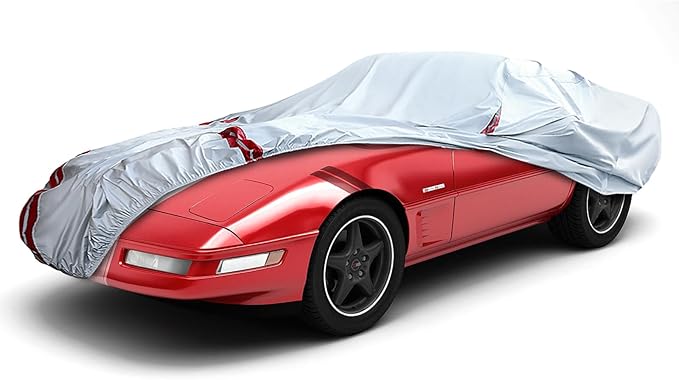 Waterproof Car Covers Replace for 1984–1996 Corvette C4, 6 Layers All Weather Custom-fit Car Cover with Zipper Door & 18 Ponit Windproof Bands for Snow Rain Dust Hail Protection