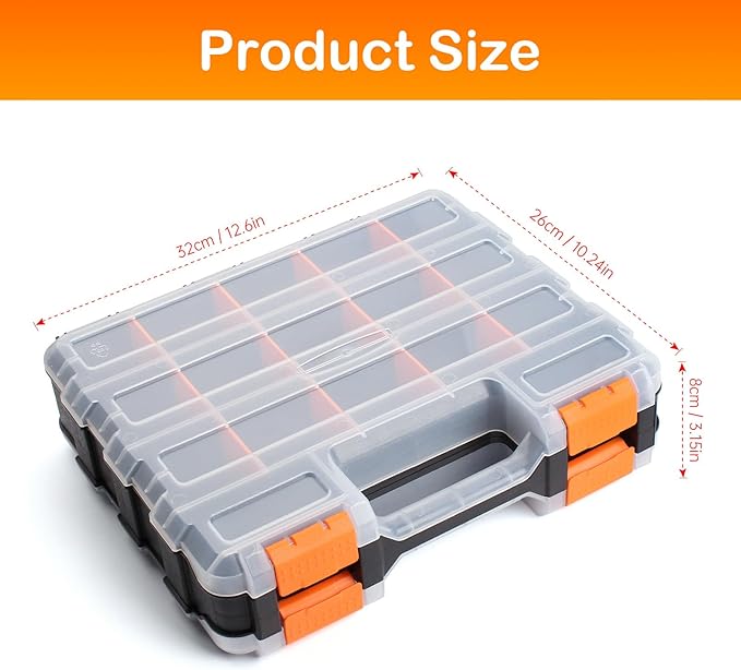 Plastic Tool Box,Double Side Tool Organizer Small Parts Tool Box Hardware Organizer with Removable Plastic Dividers for Bead/Screws/Nuts/Nails/Bolts/Bins/Crafts