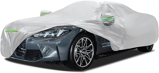 Car Cover Fit for BMW M4/4 Series 420i 428i 430i 435i 440i Sedan Coupe 2014-2026, Migaven Waterproof Full Exterior Cover Sun Rain Protection with Door Zipper, Silver