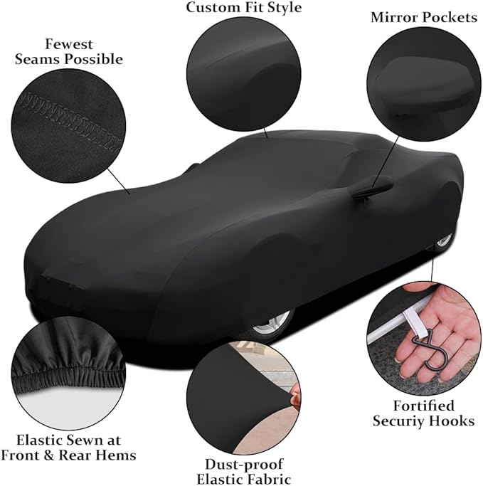 WinPower Indoor Sports Car Cover 154-169 inches Stretch Dustproof Protection Full Car Cover for Underground Garage, Car Show, Black