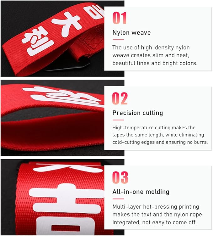 Ohleats Car JDM Tow Strap, Racing Trailer Belt with Chinese Slogan, Decorative Sports Trailer Hook Traction Rope Fit for Front or Rear Bumper, Universal Exterior Car Accessories (Style 3)