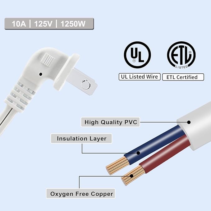 3FT Extension Cord Splitter- 2 Way Outlet Splitter Extension Cords 2 Prong with Flat Plug,Thin Design for Indoor/Outdoor Use, Christmas Lights & Home Appliances,White