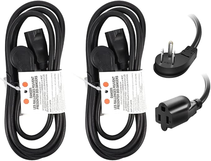 EP 2 Pack 6 Ft Flat Plug Extension Cord, 16 AWG 3 Prong Grounded Black Low Profile Extension Cable for Indoor