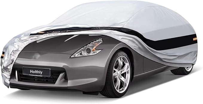10 Layers Car Cover Custom Fit for Nissan 350Z 370Z Z (2002-2025), Waterproof All Weather for Automobiles, Outdoor Full Cover Sun Dust Rain Protection with Cotton. Silver