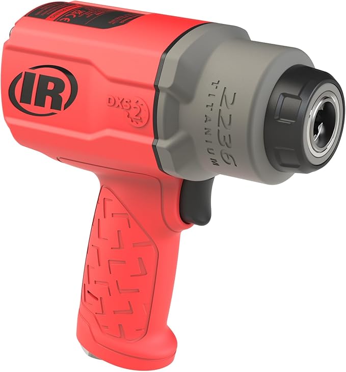 Ingersoll Rand 2236QTIMAX-R DXS2 1/2" Air Impact Wrench, Quiet, 1500 ft-lb Torque, Titanium Hammercase, Friction Ring Retainer, Red