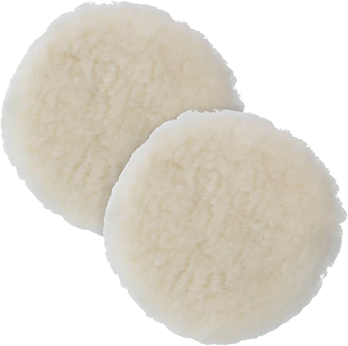 TCP Global Premium 7 Inch Wool Buffing Pads (2 Pack) - 100% Natural Wool Buffer Pads, Polishing Pad for Car Detailing - 1 Inch Thick Pile, Hook and Loop Buffing Pad for Orbital Buffer