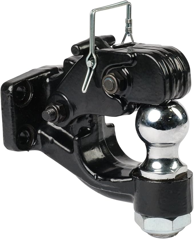 Mytee Products Pintle Hitch with 2 Inch Trailer Ball, 8 Ton Combination Hitch with Mounting Kit | Bolt On Adjustable Pintle Hook Ball Combo - Powder-Coated, Heavy-Duty