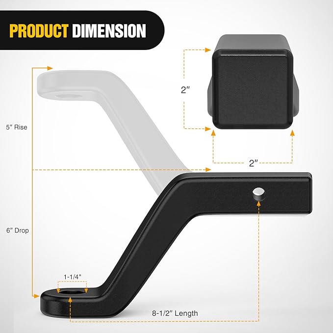 Nilight Forged Trailer Hitch Mount Fits 2 Inch Receiver Square 5/8" Hitch Pin Clip 17000 lbs 6" Drop, 1-1/4” Hole, Gloss Black Powder Coat