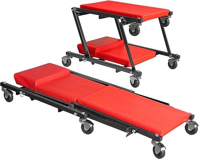 Big RED Z-Creeper Seat,36" Foldable Creeper,2-in-1 Garage Shop Creeper for Auto Repair,36" RED,300 Lbs Capacity,with 6 Pcs Wheels,ATR6505R-1,Torin