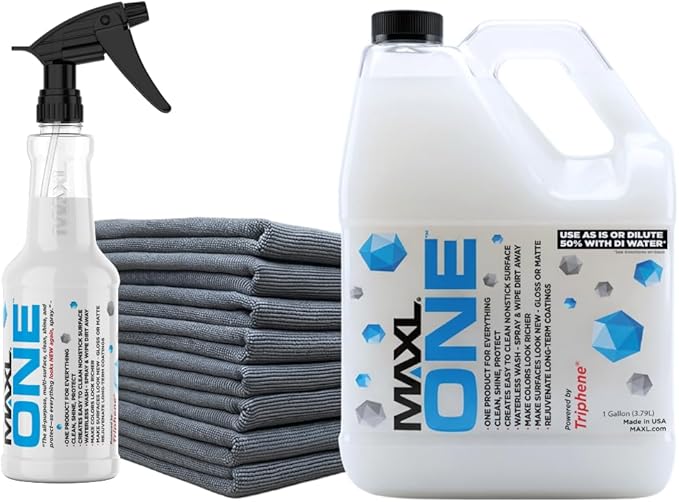 MAXLONE ™ Car Spray with Triphene® Technology, Quick Spray & Wipe Waterless Detailer - Clean, Shine, Protect Paint, Glass, Wheels, Trim Without Pre-Washing (20oz, 1 Gallon with 8 Micro Fiber Cloth)
