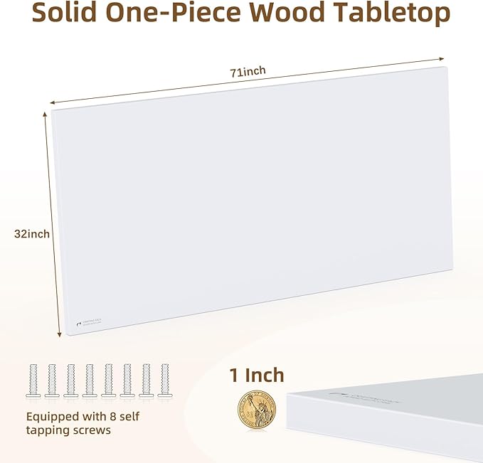 Universal Solid One-Piece Wood Table Top, 71"x32"x1" Workbench Top - Rectangular Particle Board for Standing Desk, Home Office Desk Countertop DlY, Washer Dryer, Coffee, Bar Tabletop