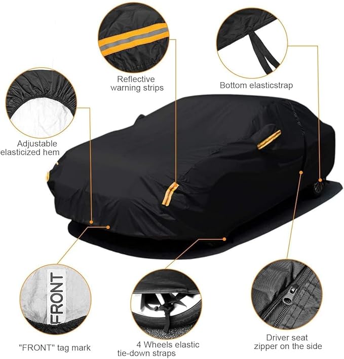 NEVERLAND Sedan Car Cover Waterproof Heavy Duty All Weather Protection Snow Anti-UV Windproof Outdoor Full Car Cover Fit for Automobiles BMW/Mercedes-Benz/Honda（for Car Size:183''L x 70''W x 59''H）