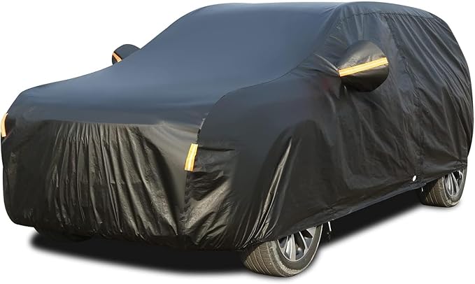 Tecoom All Weather Car Cover Waterproof Windproof Hail Protector with Fleece Lining & Zipper Door, UV Sun Protection, Fit for Sedan (170"–190"), Black