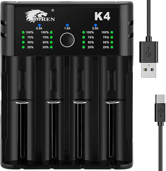 IMREN 18650 Battery Charger,21700 Battery Charger for 3.7V 14500 10400 18500 18350 18650 18700 20700 21700 22650 26650 Li-ion Battery,1.2V Ni-MH/Ni-Cd Battery,4 Bay 18650 USB C Charger