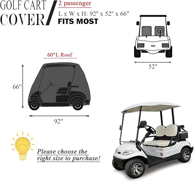 Moveland Waterproof Dust Golf Cart Cover Outdoor Accessories, Extra PVC Coating 2 Passenger Custom Cart Cover Compatible with EZ GO, Club Car, Yamaha(Black)