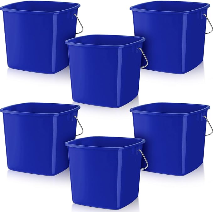 Zhehao 6 Pcs 3 Quart Bucket for Cleaning Small Sanitizer Bucket for Restaurant Square Plastic Pail with Handles for Home, Offices, Commercial Use, Food Service(Dark Blue)
