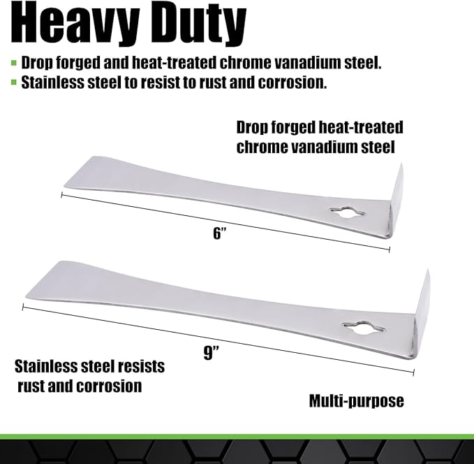 Grip 2 pc Stainless Steel Pry Bar & Scraper Set - 6" and 9" Pry Bar & Scraper - Removes Molding Around Doors, Flooring, Windows - Home, Garage, Barn, Workshop