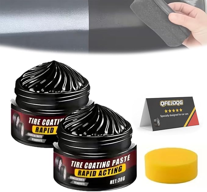 Premium Tire Coating & Trim Restorer, Tire Coating Paste, Long-Lasting Ceramic Coating & UV Protection, Bring Back the Original Deep Black Shine to Rubber and Plastic﻿(2pcs)