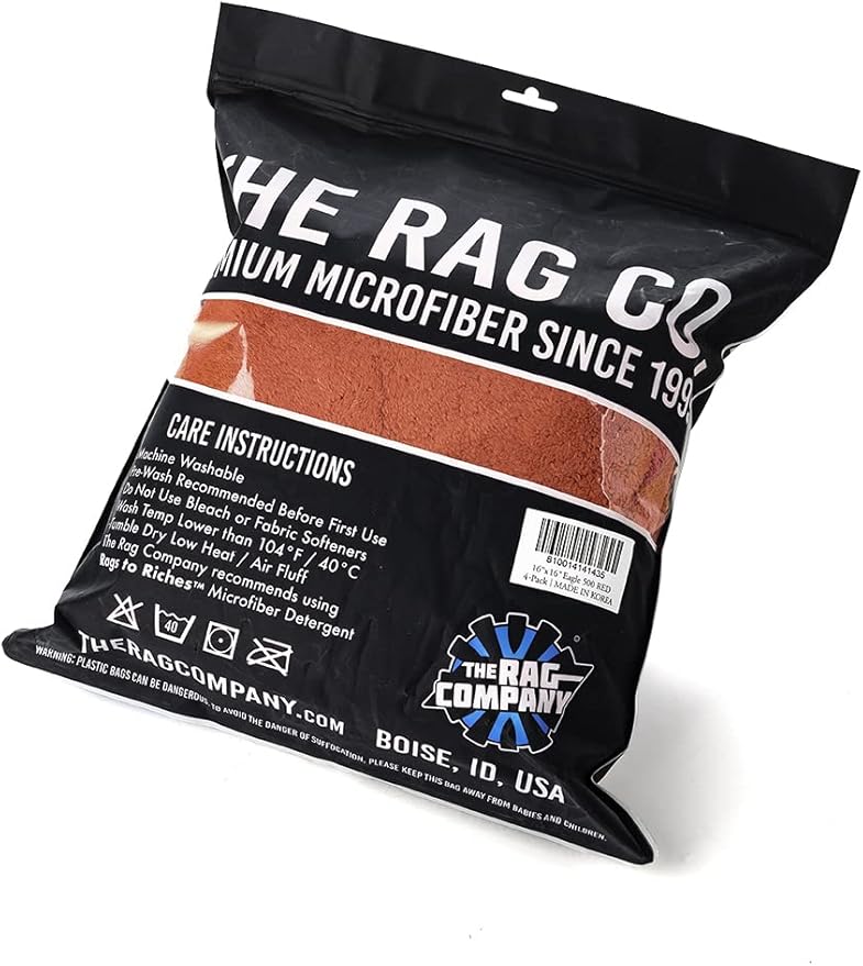 The Rag Company - Eagle Edgeless 500 (4-Pack) Professional Korean 70/30 Blend Super Plush Microfiber Detailing Towels, 500GSM, 16in x 16in, Red
