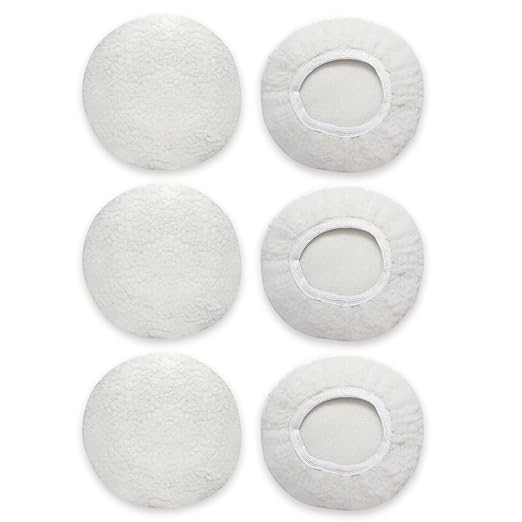 6 PCS Car Buffing Pads for 5-6 Inch Orbital Polisher, Lamb Fleece Polishing Pad Buffer Polisher Bonnets, 5-6 Inch Polishing Pads Cover Waxing Pads for Car Detailing (White)