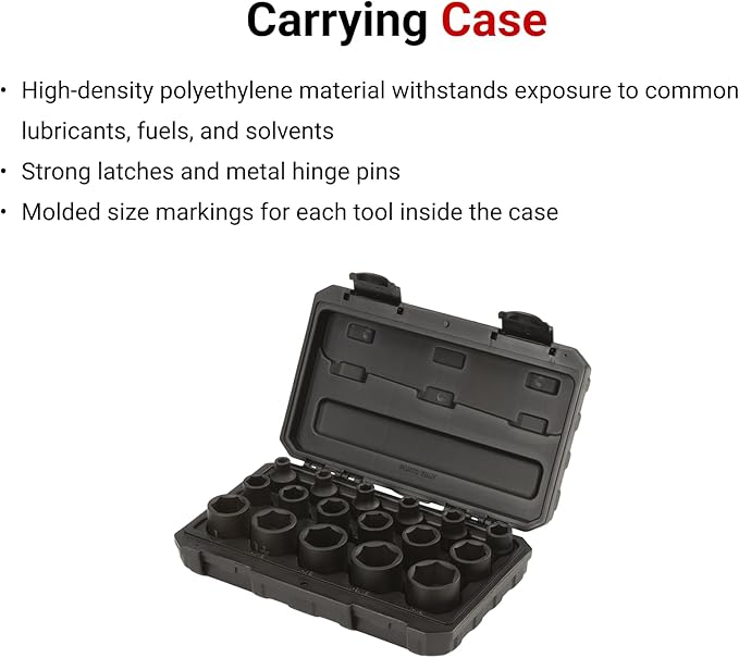 TEKTON 1/2 Inch Drive Shallow 6-Point Impact Socket Set with Case, 17-Piece (5/16-1-1/4 in.) | SID92301