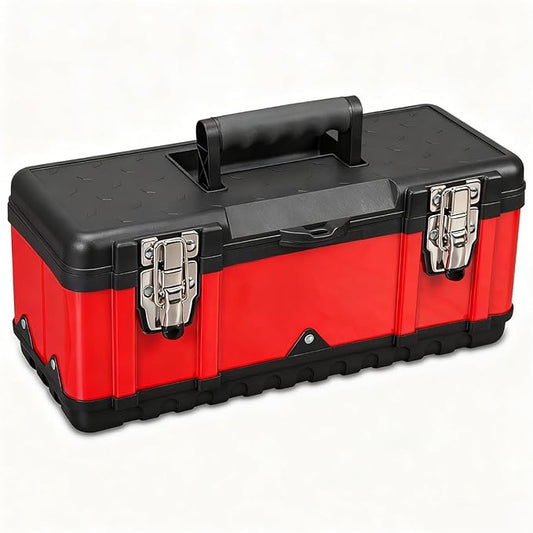 Jack Boss Steel Tool Box 15.5 Inch Small Portable Tool Organizer Box with Built-in Short Non-slip Handle Car Box with Removable tray
