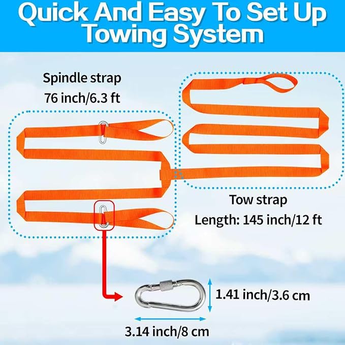 19 Ft Long Snowmobile Tow Straps Snowmobile Accessories with 2 Locking Carabiners Clips, Heavy Duty 4400lbs Break Strength Tow Strap kit for ATV, Skidoo, Ski, Sled