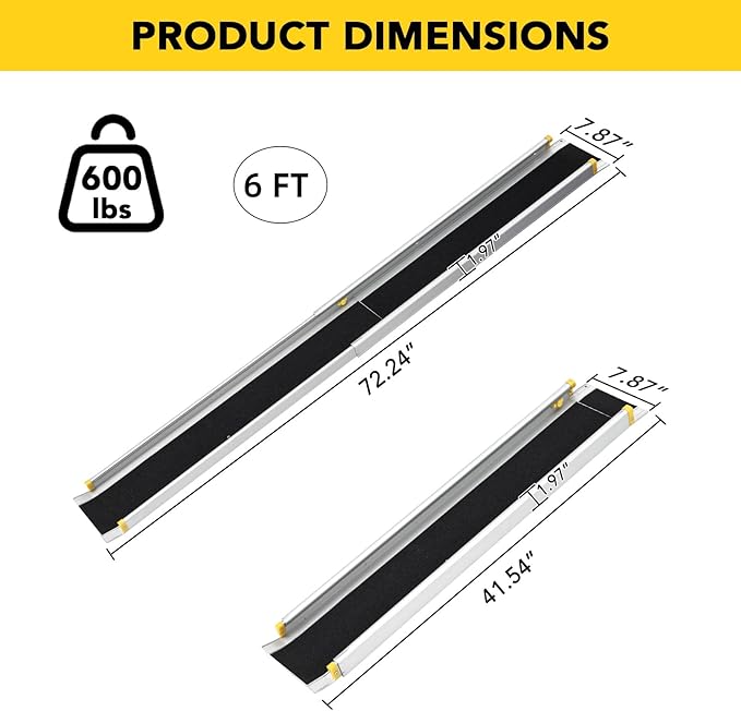 Telescoping Portable Wheelchair Ramps for Steps 6 FT, Adjustable Wheelchair Ramp with Anti-Slip Surface and Storage Bag, 600 Lb Weight Capacity, 2 Panels