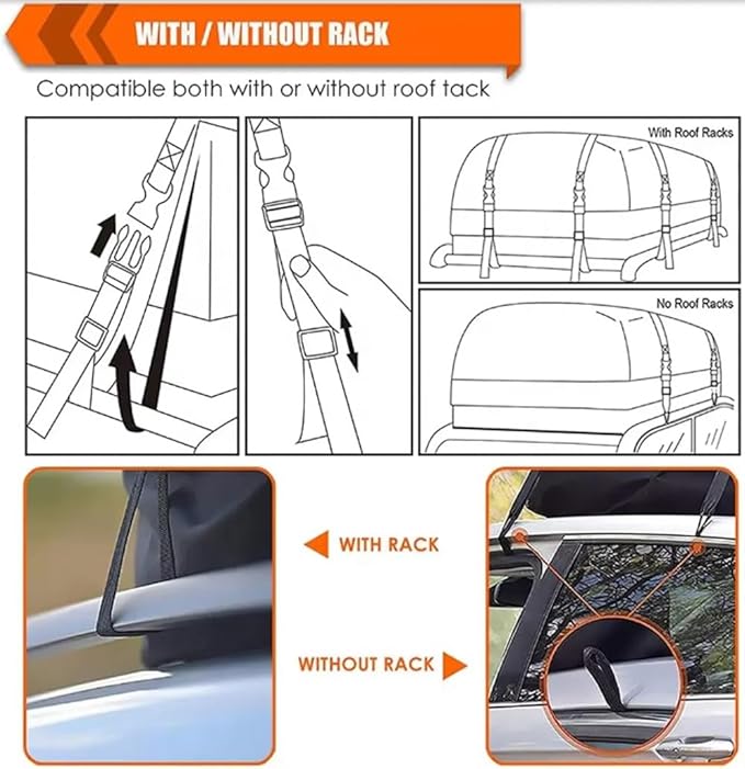 Cargo Carrier Bag 100% Waterproof 20 Cubic ft Extra Storage with Anti-Slip Mat Rooftop Strip Mount Pickup Truck Bed Holder No Require Car Roof top Roof Rack Cross Bars