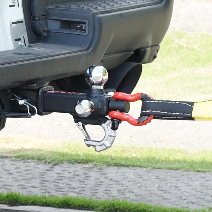 Trailer Hitch Tri-Ball Mount: with Swivel Tow Shackle and Tow Hook, fits for 2-inch Receiver, Chrome Trailer Ball Size 1-7/8", 2" and 2-5/16" and 5/8" Hitch Lock Pin