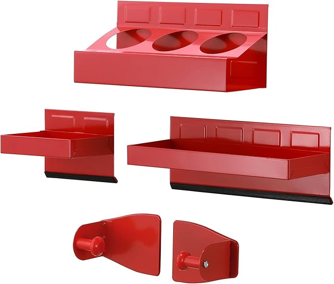 EMENTOL 4PCS Magnetic Tool Shelf Set, Tray, Paper Towel Holder, for Tool Organizer, Magnets Any Metal Surface, Red