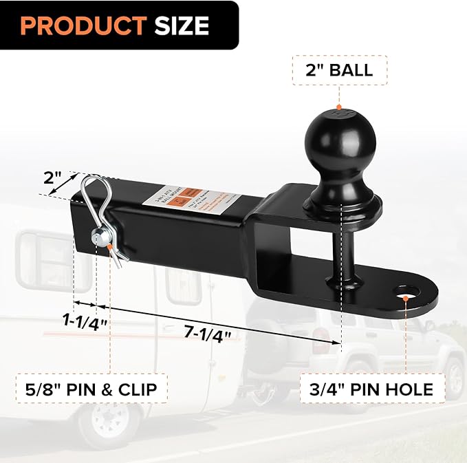 Donext ATV/UTV Trailer Hitch, Towing Ball Mounts with 2" Ball, Tow Hitch with Pin and Clip, Fits 2-Inch Receiver, Black