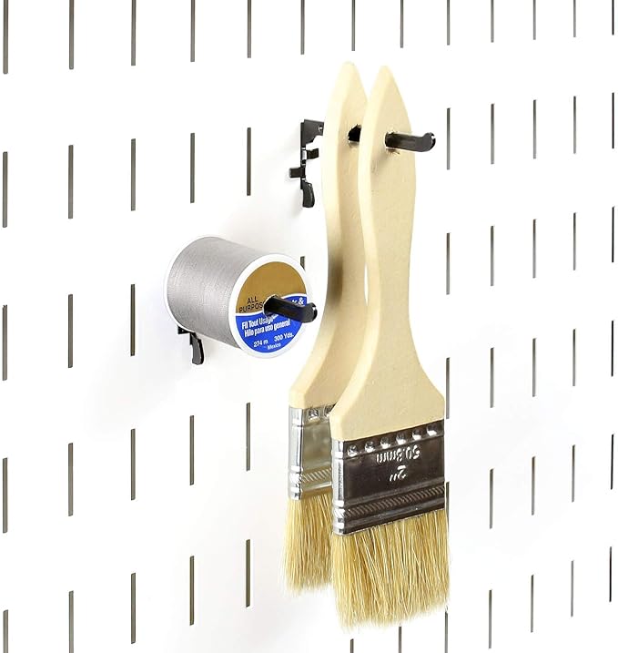 Wall Control Paint Brush Hook and Thread Spool Holder Storage Organizer Pegs Metal Pegboard - (4) Pack of Narrow 3.5-Inch Reach Slotted Peg Hooks for Paint Brushes and Spools (Red)