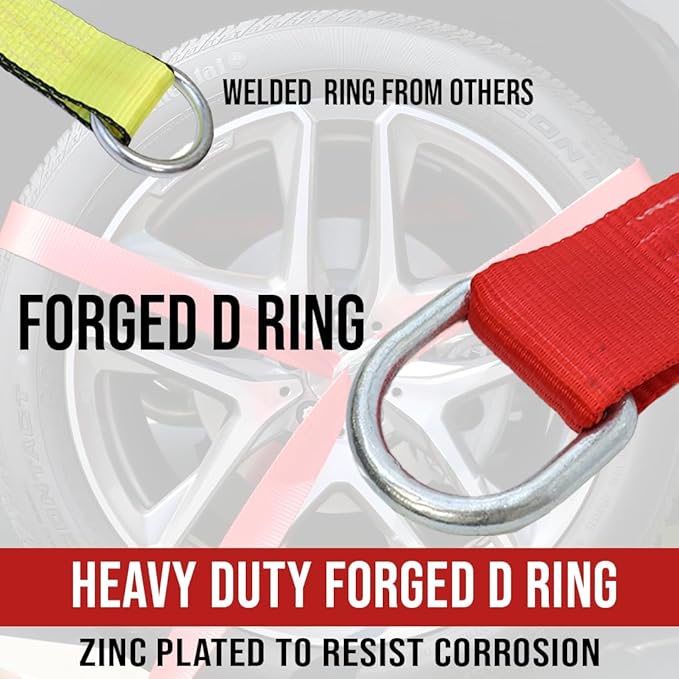 Boxer Pro 2 in x 10 FT Red Lasso Tow Strap with Forged D Ring 10 Pack – Protective Sleeve – Car Tie Down, Auto Hauler, Auto Transport – 10,000lbs