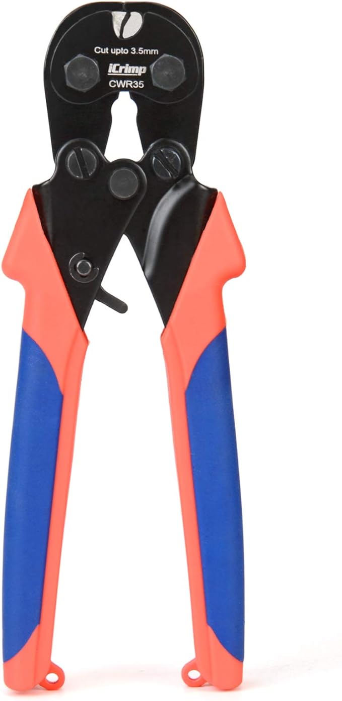 iCrimp 3.5mm Ratchet Wire Rope Cutter with 61 HRC Hardened Blade for Bicycle, Aircraft, Copper & Piano Cables, CWR35
