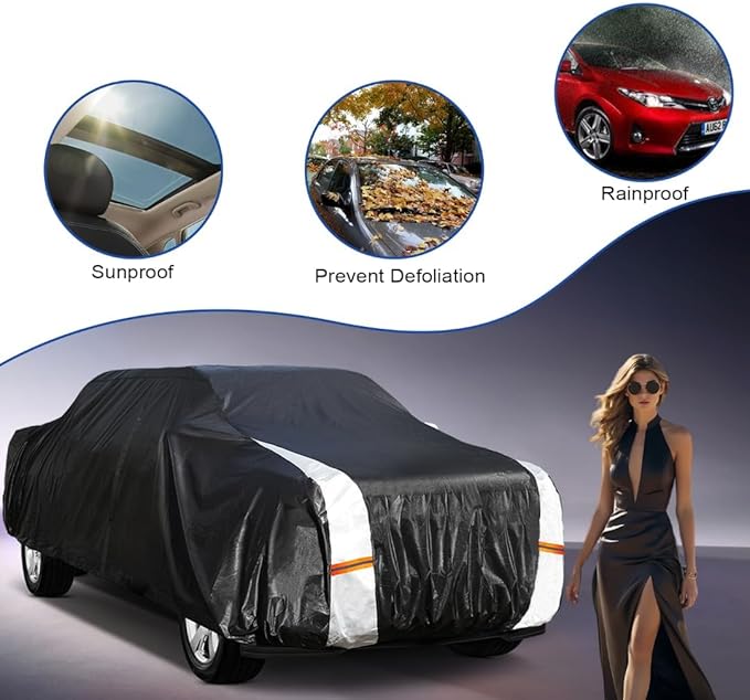Car Cover Waterproof All Weather, Truck Cover Universal Fit Toyota Tacoma/Tundra, Ford F Series, Chevy Silverado/Colorado, GMC Sierra, Dodge Ram, Nissan Frontier etc, See Chart(Length 229"-242").