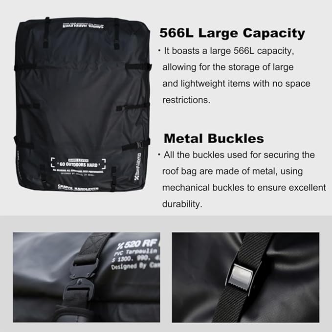 CAMVIL 20 Cubic Waterproof Car Rooftop Cargo Carrier Bag, Soft-Shell Car Roof Bag for All Vehicle with/Without Racks, Includes Waterproof Zip, Anti-Slip Mat, Door Hooks, Storage Bag