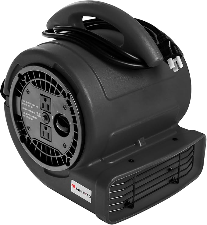 MOUNTO 1/5hp Air Mover 800cfm Blower Fan Carpet Floor Drying Fan - 3-Speed Compact Air Mover w/Dual Outlet, 10ft Power Cord for Drying, Cooling, Air Circulation (Black)