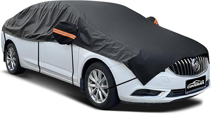 Car Half Cover for Compact Sedan, Waterproof Snow Car Cover with Cotton Liner, Sunroof & Roof Cover for Car Hood & Window Protection